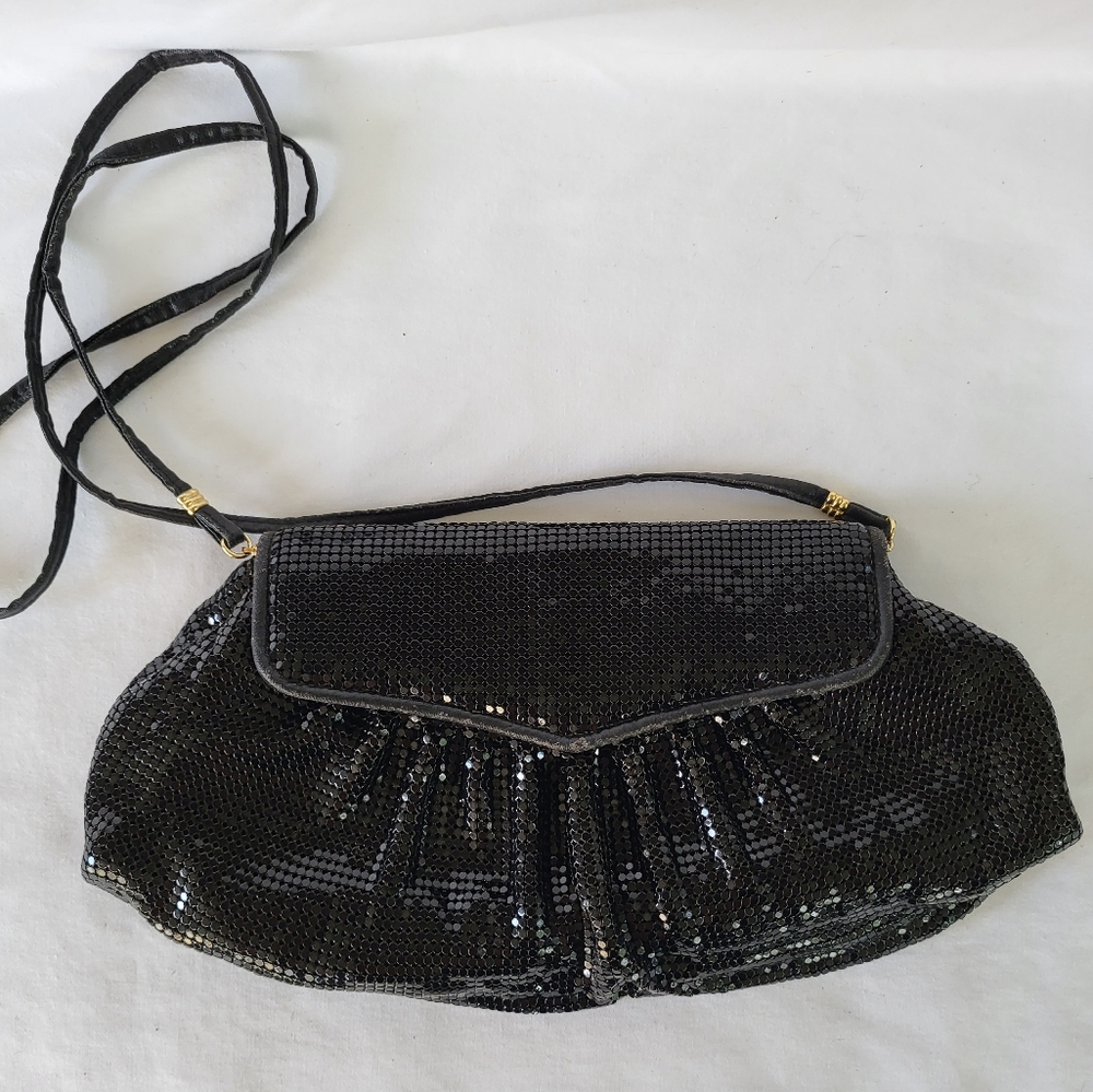 Vintage Whiting & Davis Black Mesh Evening Shoulder Bag 1980s